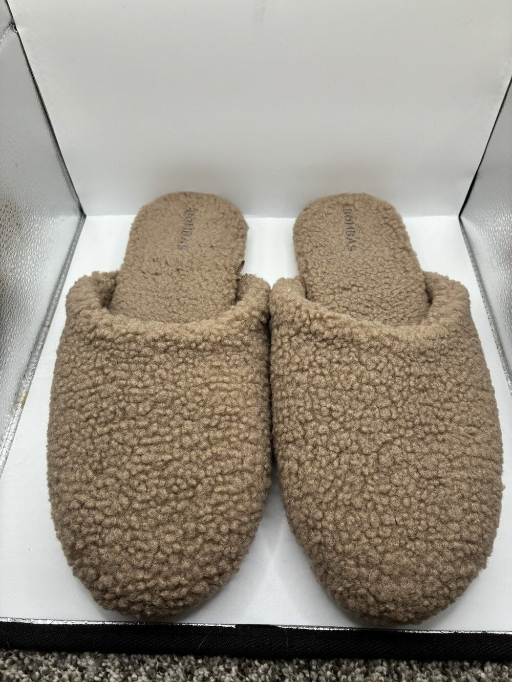 Bombas Sunday 10 Tan Camel Sherpa Mule Slippers Cozy Slip On Teddy Fleece